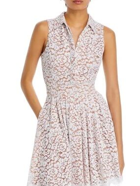 Pinky Lace Overlay Sleeveless Collared Dress in Cream and Tan